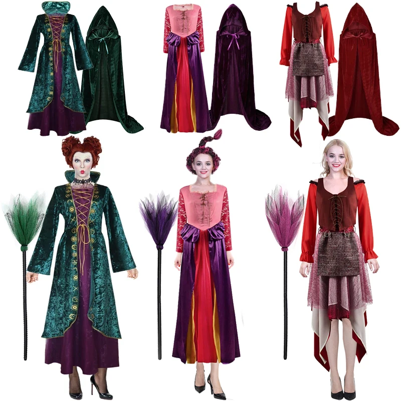 2022 Adult Hocus Pocus 2 Women & Girls Halloween Masquerade Cosplay Witch Vampire Demon Party Winifred Sarah Mary Costume