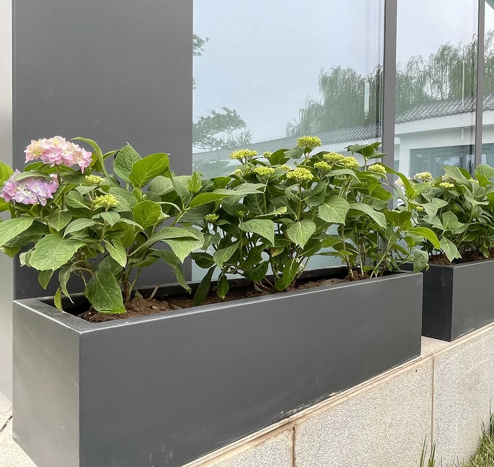 Square  large metal outdoor pots stand garden  flower pots in bulk commercial flower planter box