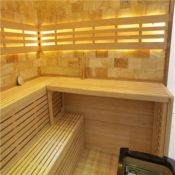 6 person hemlock wood himalayan salt blocks dry sauna steam shower combo