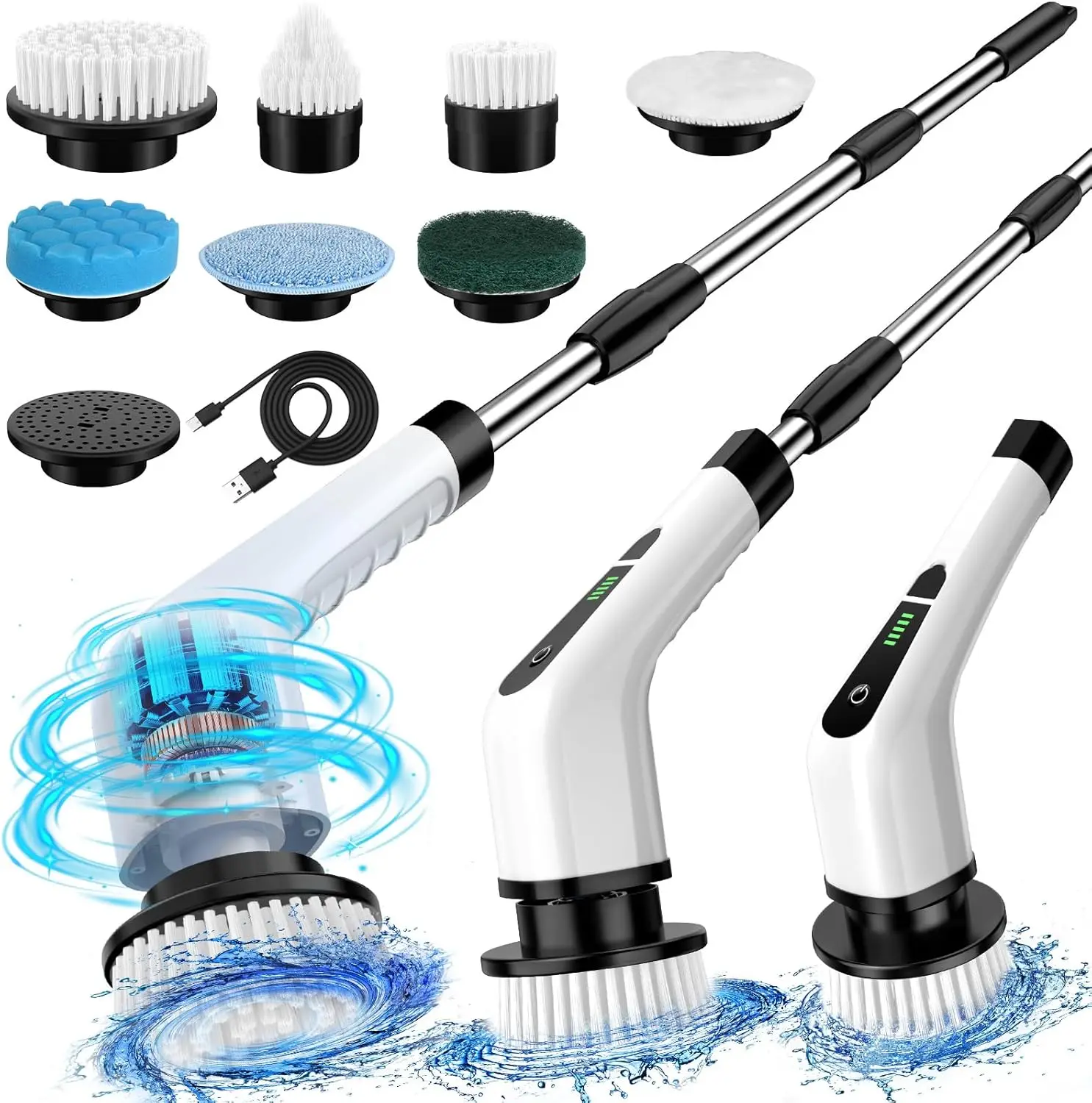 Electric Cordless Shower Scrubber 9 Replaceable Brush Heads Waterproof Power Bathroom Cleaning Brush Metal Plastic Floor Use