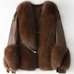 2022 new arrival winter sheep leather with fox fur coat fox fur coat women