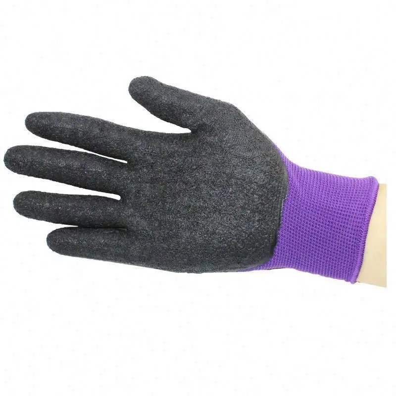 
Anti-slip coating purple polyester anti-wrinkle latex protection safety work gloves 