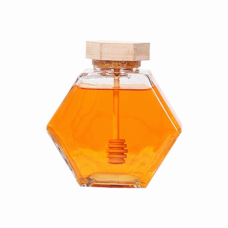 Honeycomb Shape Hexagonal Glass Storage Pot Cruet Spice Herb Mini Honey Glass Jar With Bamboo Lid