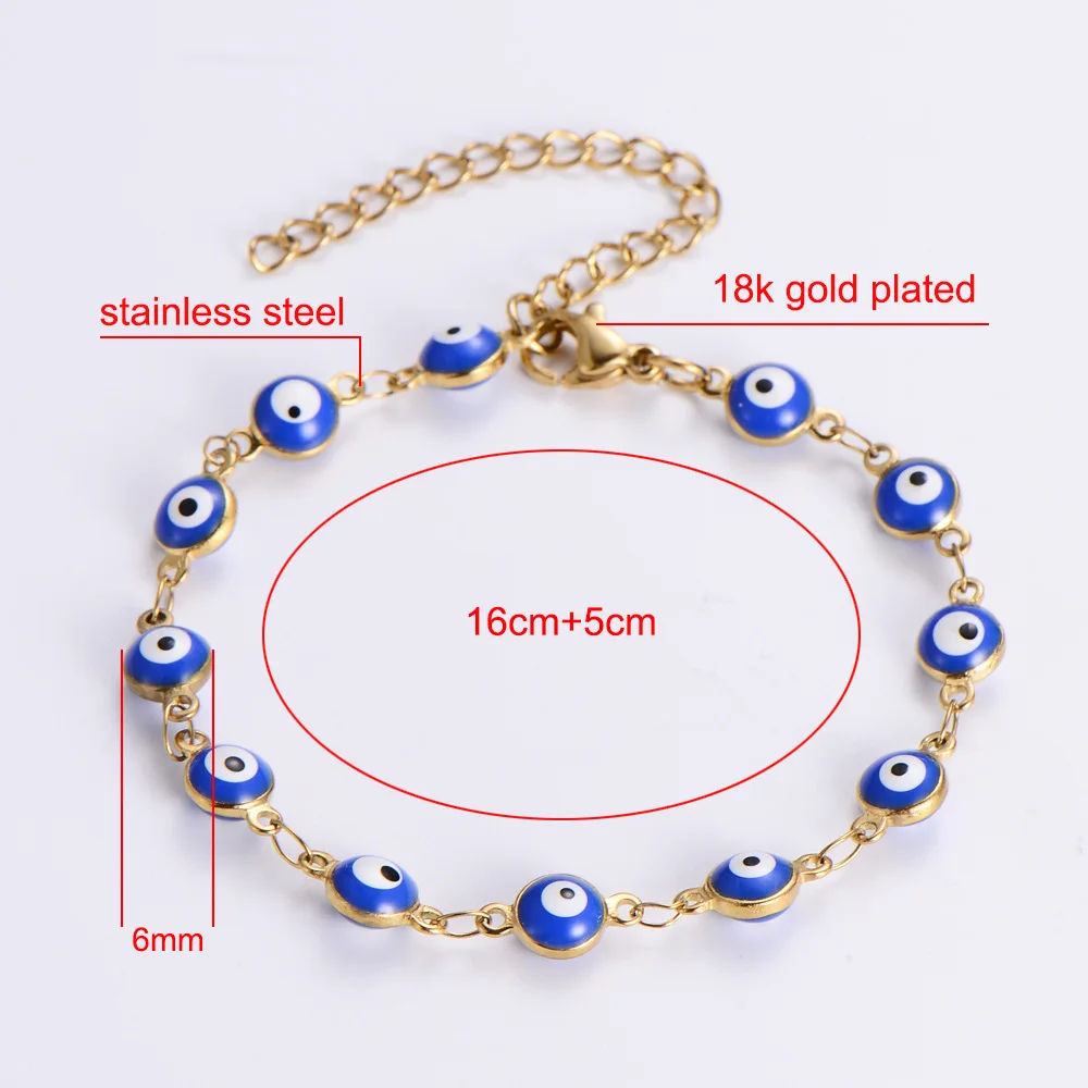 Hot Sale Custom High Quality Stainless Steel 18K Gold Plated Colorful Luxury Turkey evil eyes Bracelet Cute Eyes Bracelet