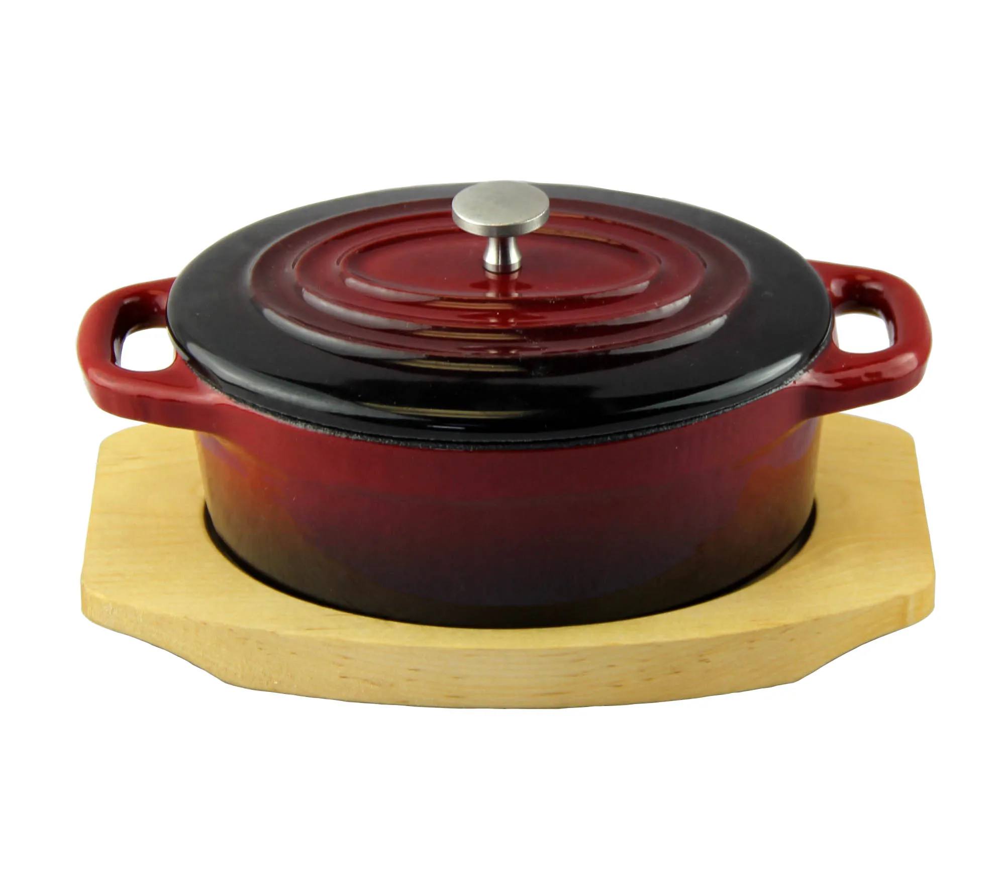 mini pot 350 ml tableware cast iron enamel cookware casserole with wooden base kitchenware set