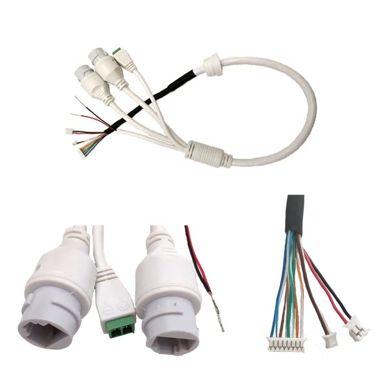 Customized security line IP CCTV camera cable assembly connector RJ45 female and DC plug cable CCTV