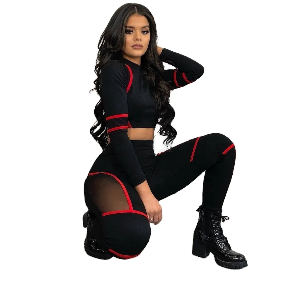 New Design High Waist Yoga Legging Mesh Long Sleeve Breathable  Patch Fitness Ladies Workout Clothing Sets
