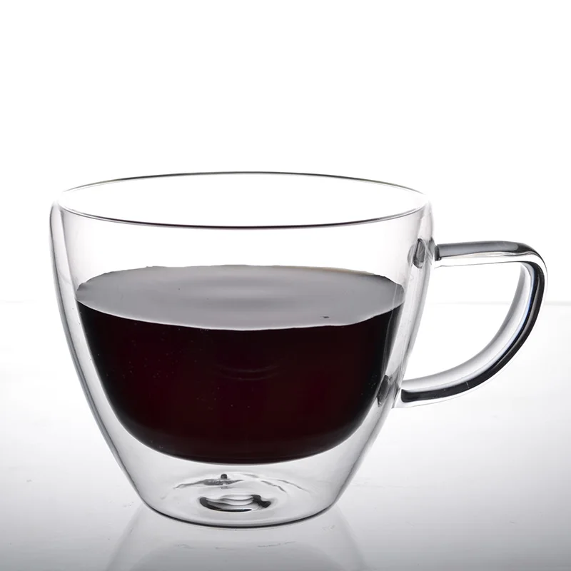 2023 Wholesale Customized 150ml 250ml 350ml Hand-blown Insulated Double Wall Borosilicate Glass Coffee Mugs Milk Tea Cups