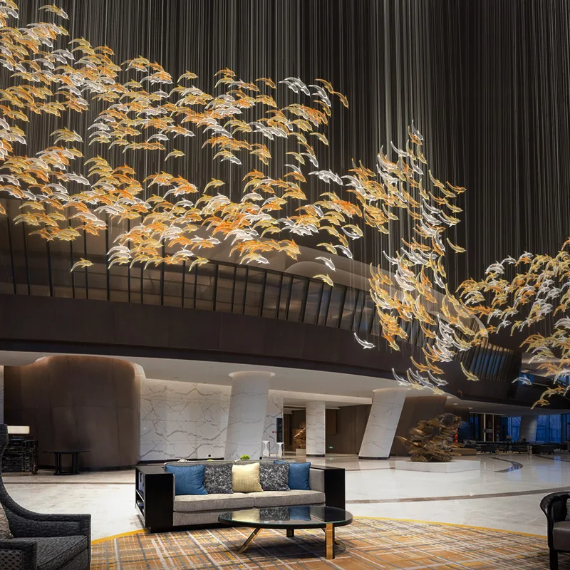 Hotel lobby crystal glass maple leaf headlights sales department sand table villa staircase lights banquet hall art lights