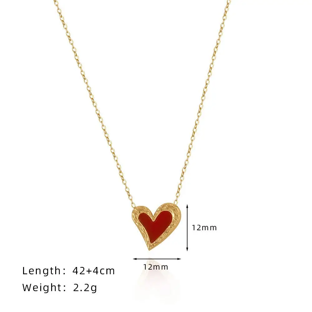 New Year Jewelry Lucky Red Heart Charm Necklace Christmas Gift Stainless Steel 18k Gold Plated Red Love Heart Pendant Necklace