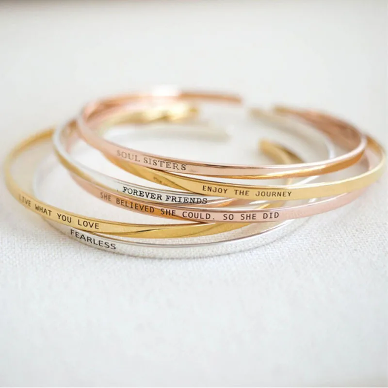 Custom Engraved 925 Sterling Silver Bracelet /Hand Stamped 925 Silver Inspire Cuff Bangle Bracelet Jewelry