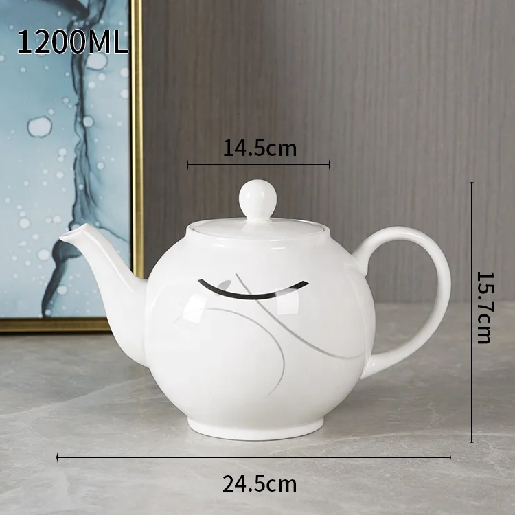 Customized Ceramic Kettle And Teapot Simple and Elegant 1200 ml White Ceramic Teapot Coffee Pot