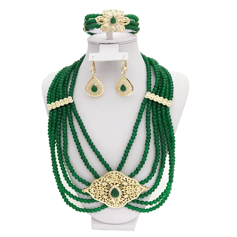 French American favorite handmade beaded necklace earrings bracelet set chain Muslim bridal wedding dress necklace women jewelry