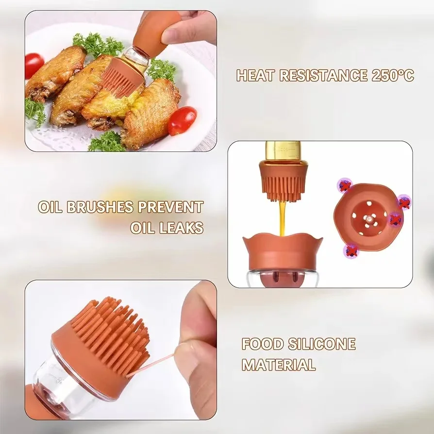 2024 New Kitchen Silicone Oil Bottle Oil Brush Baking Barbecue Grill Oil Brush Dispenser Pastry Steak Kitchen Baking BBQ Tool