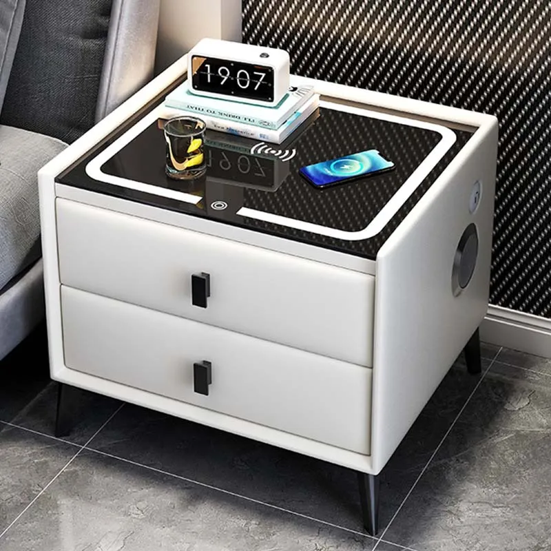 Contemporary Smart Bedside Table with Digital Clock and Alarm Features