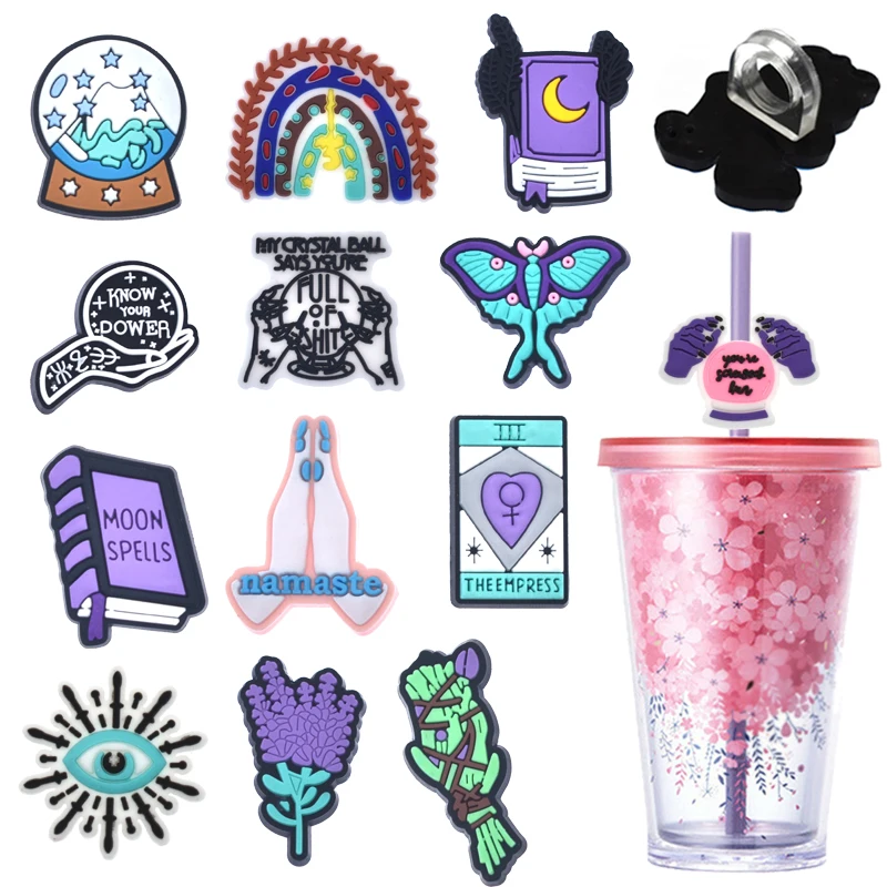 New Purple Witch Straw Topper Magical Triple Moon Clestial Charm for Decor Drinking