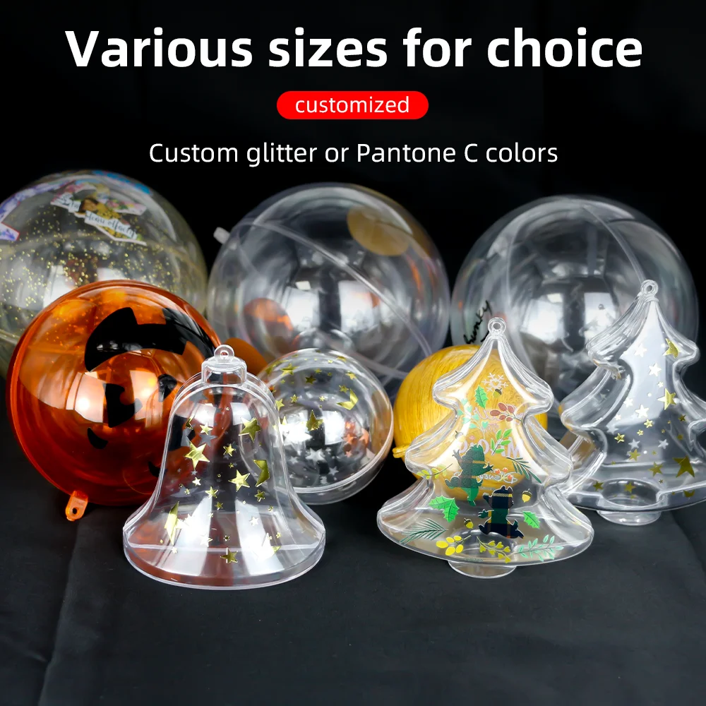 Custom Printing Design Logo pattern Openable Ornament Gift Clear Round Plastic Balls