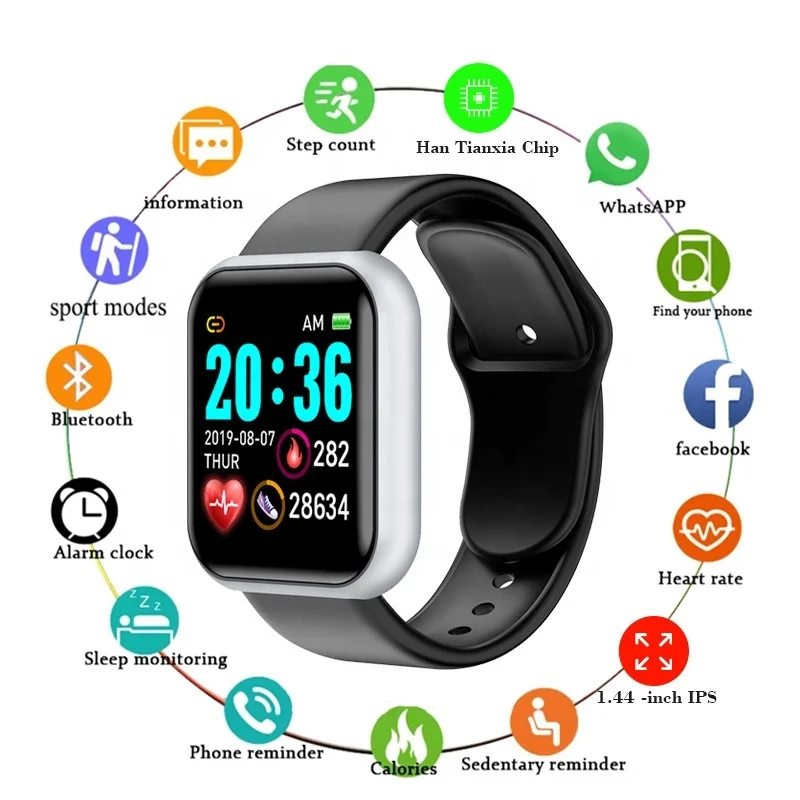 Spot Goods Y68 Color Screen Smart Bracelet Gift Heart Rate Blood Pressure Oxygen D20s Sports