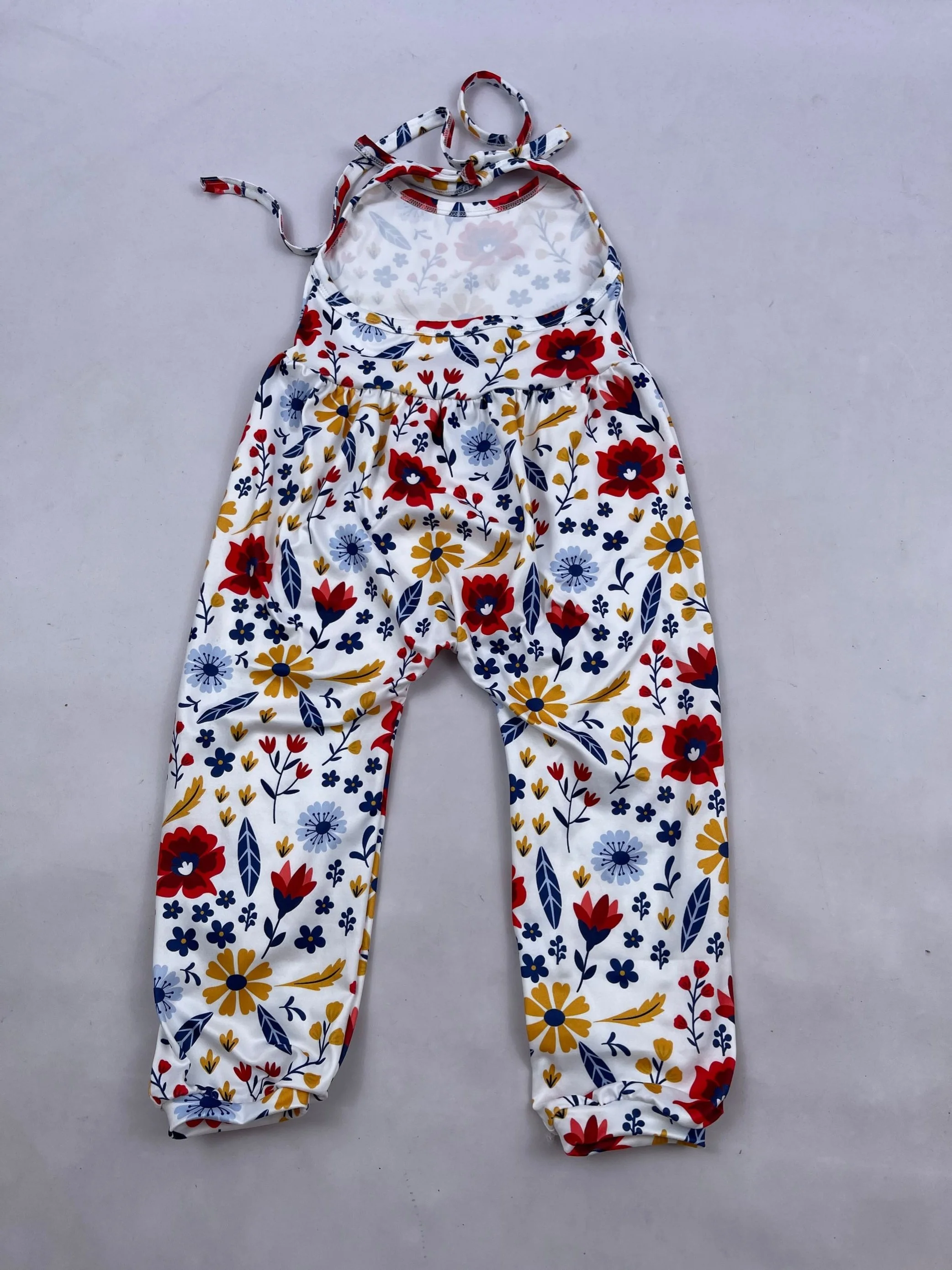 
Kids summer girls sleeveless tie back lace up fruit floral jumpsuit romper 