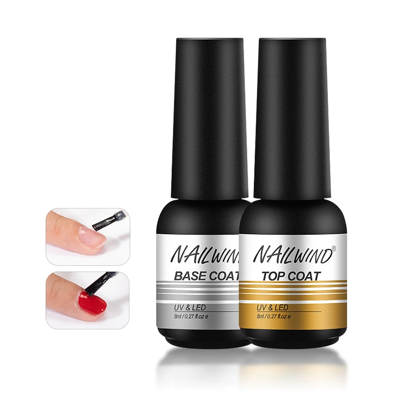 NAILWIND professional private label oem nails art 8ml base top coat soak off uv led light base and top gel polish for wholesale