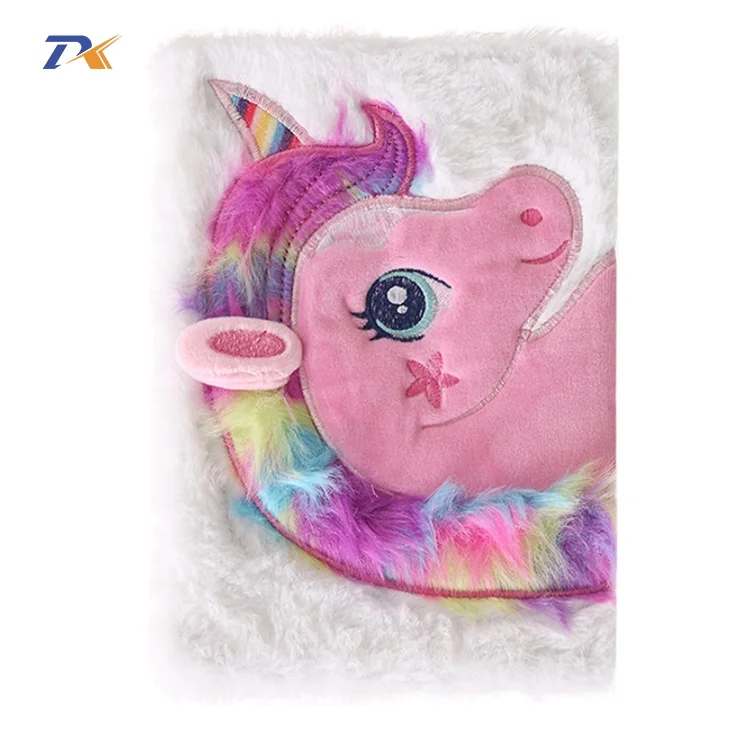 Custom rainbow colour girl gift diary cartoon animal unicorn plush notebook