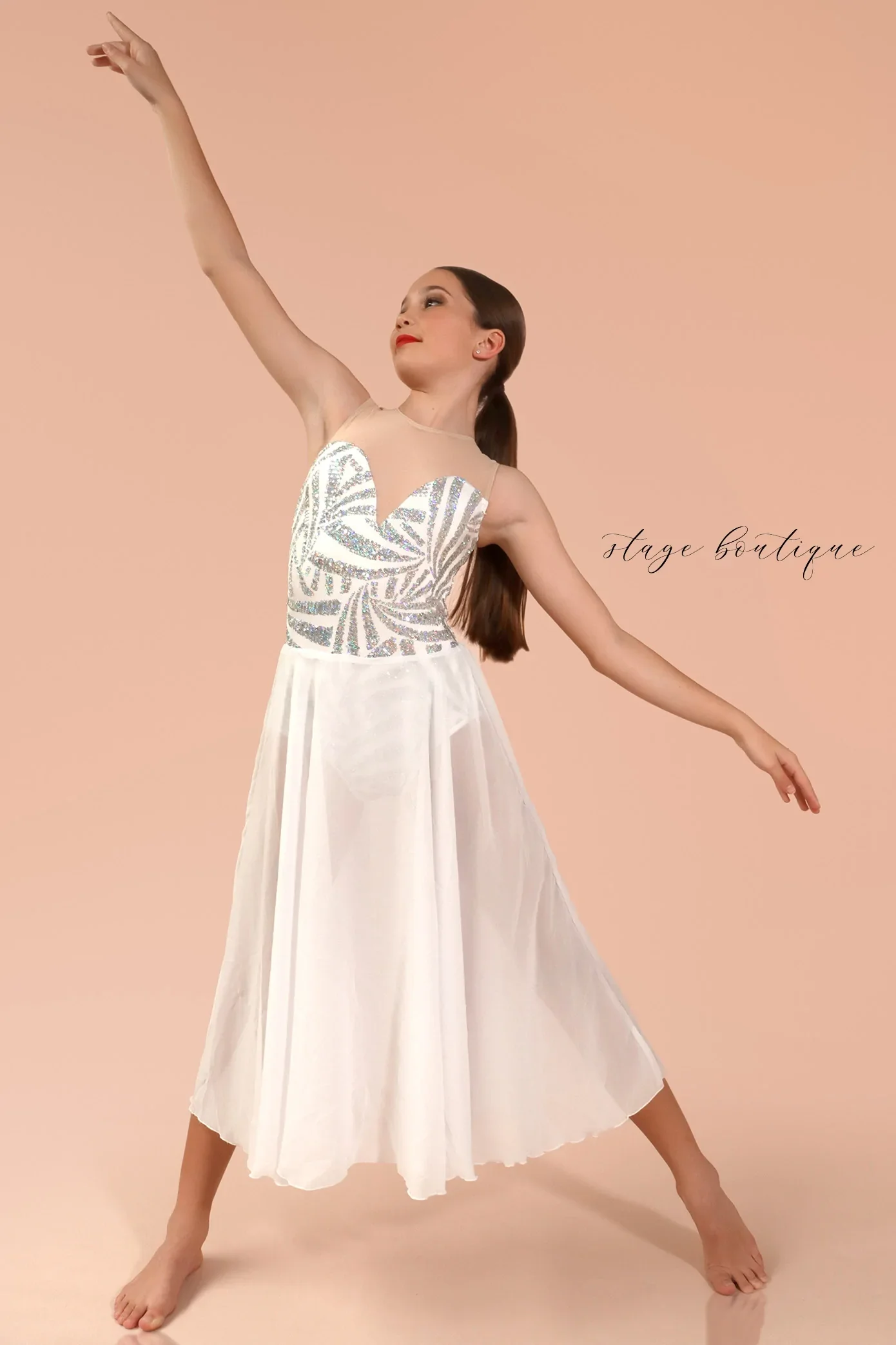 Stage Boutique Hamlet Lyrical Slow Modern New White Color Dance Costume Ball Gown for Girls