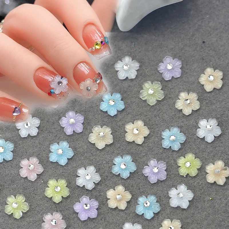 50 Pcs 3D Nail Charms Resin Colorful Flower Cherry Blossom Acrylic Flower Nail Art Supplies