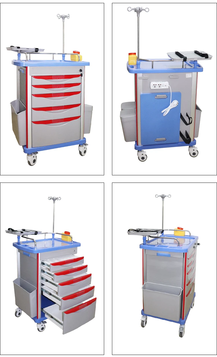 ORP601-ET Clinic Cheap Mobile Abs Drugs Hospital Medical Crash Cart Plastic Emergency Medicine Trolley