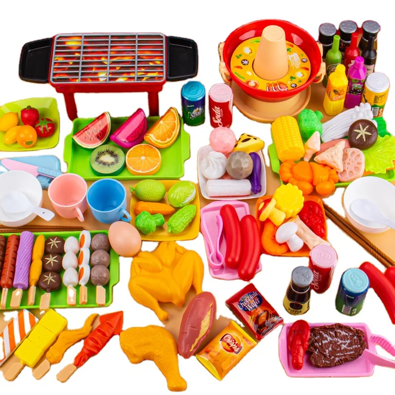 K1686 Baby Pretend Play Kitchen Kids Toys Simulation Barbecue Cookware Cooking Food Role Play Educational Gift Toys for Children