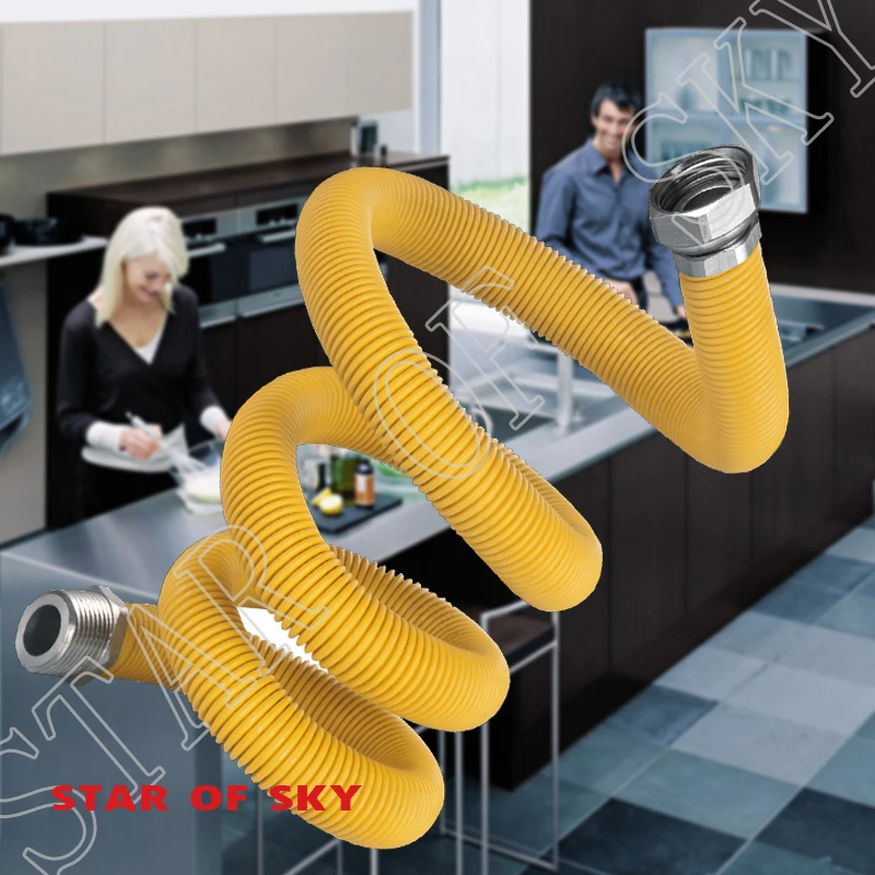 
zhejiang taizhou stainless steel flexible gas connection hose in rubber for gas oven LPG natural gas pipe 