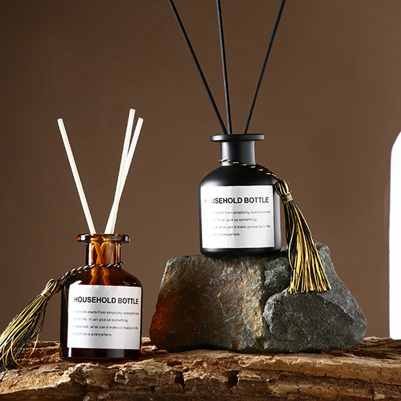 150ml Aromatherapy Bottle Rubber Stopper matte black grey Color Reed Diffuser Glass Bottle with Tassel