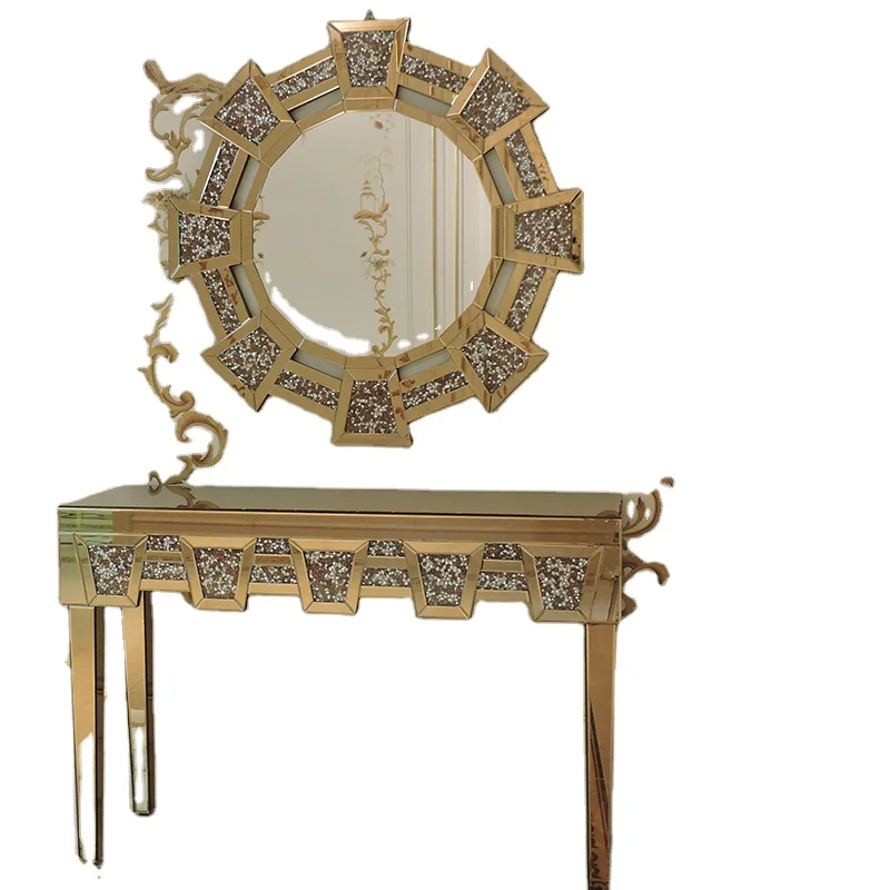 Античное зеркальное стекло, мебель для домашнего декора, золотой бриллиант, дробленый кристалл, зеркальный стол с зеркалом