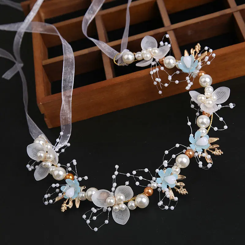 QS handmade wholesale Good quality tiaras beading flowers bridal crown for wedding flower hair accessories girls   hairbands