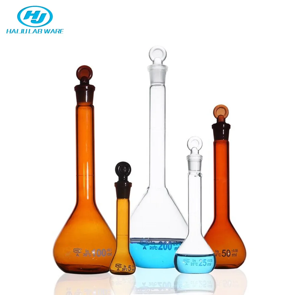 Лаборатория HAIJU, 50 мл ~ 2000 мл, класс А, прозрачная или Янтарная мерная колба из боросиликатного стекла/объемная колба с заземляющей Стеклянной Пробкой