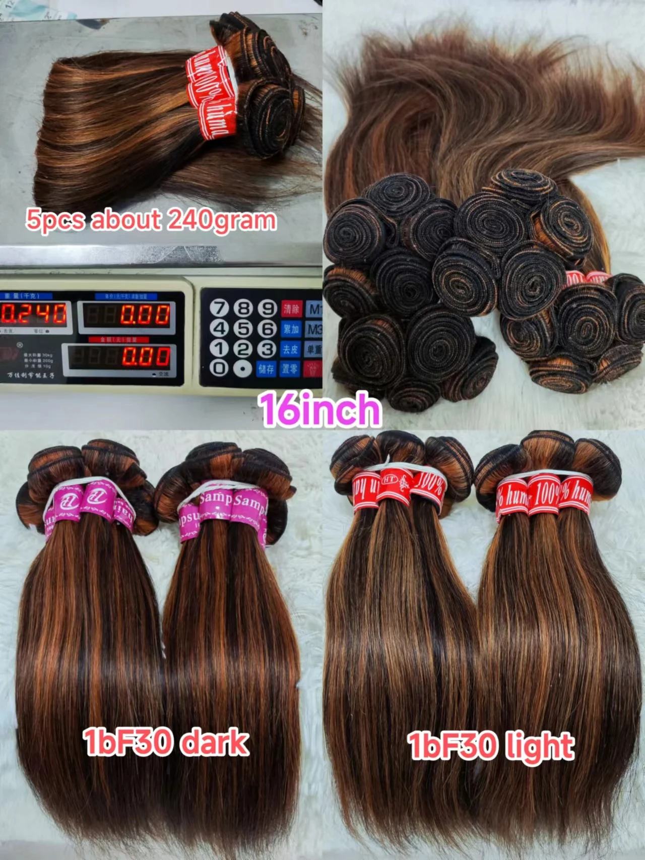 Letsfly Wholesale 16inch Piano Color 4/27# Straight Hair Weft 100% Human Hair Bundles 20pcs Brazilian Human Hair Extensions