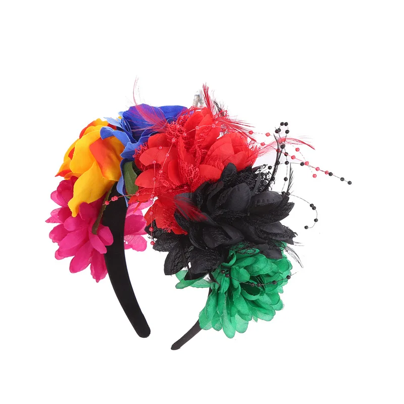 Women Mexican Rose Flower Crown Headband Day Of The Dead Halloween Headpiece Party Hair Hoop Costume Rose Flower Crown
