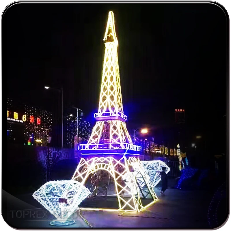 Customization Large metal frame 3D LED tower Waterproof christmas lights motif outdoor for festival decorative lighting