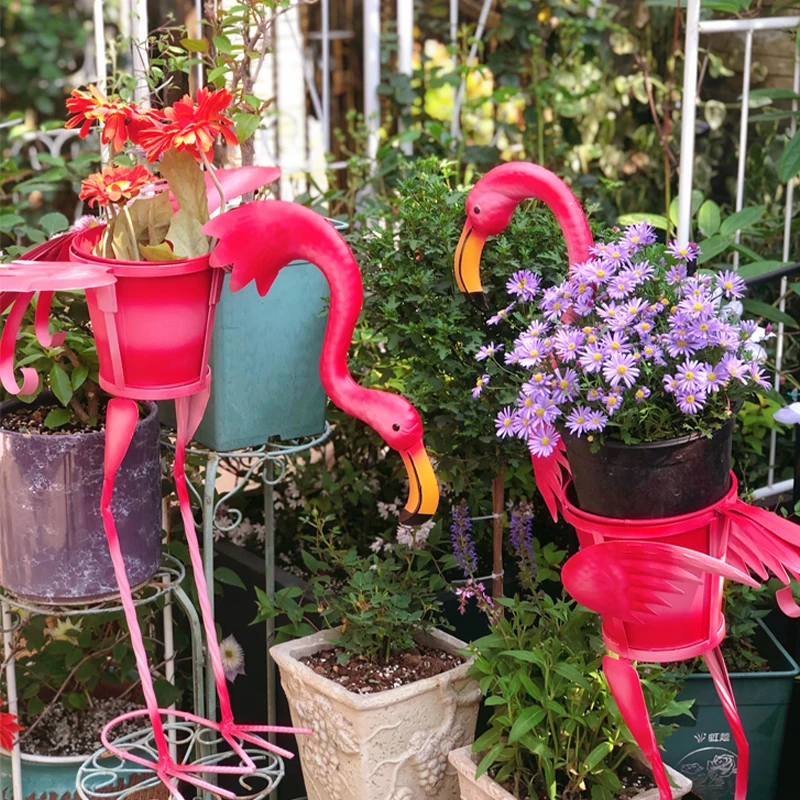 Garden Decoration Big Size Plant Pots Metal Made Pots for Plants Garden Flamingo Shaped  Plant Pots Wholesale