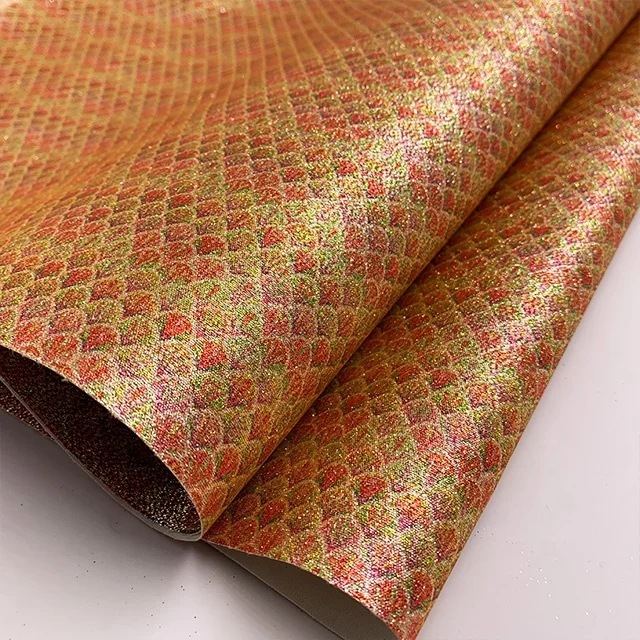 Southeast Asia Style Fish Scale Printed Glitter Fabric for Bows , Bags And Shoes