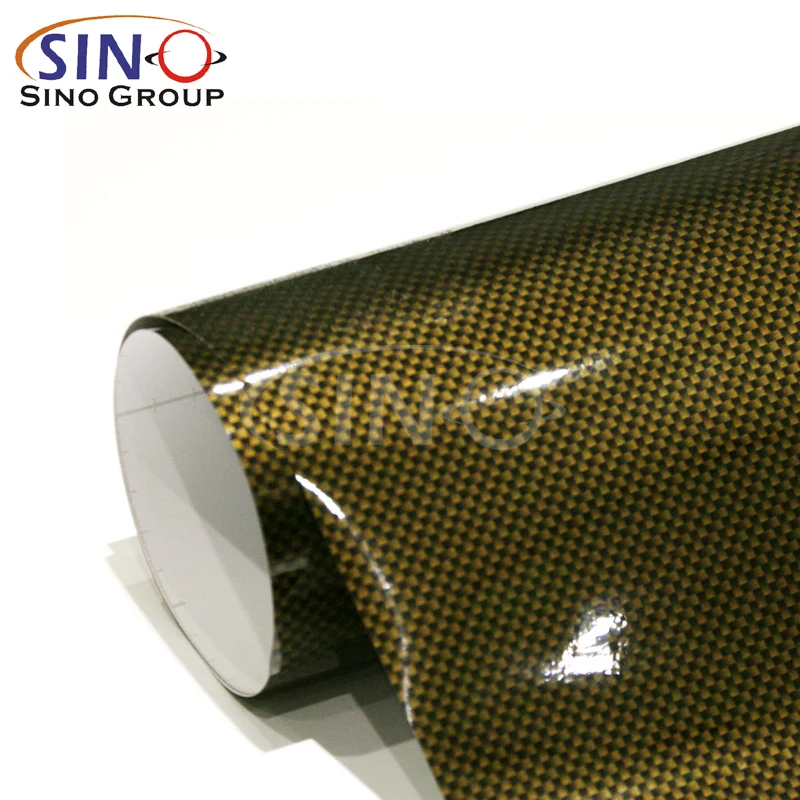 1.52x28M/5X91FT Air Bubble Channel 2D 3D 4D 5D 6D 7D Gold-Black High Glossy  Big Texture Carbon Fiber vinyl Foil For EOS