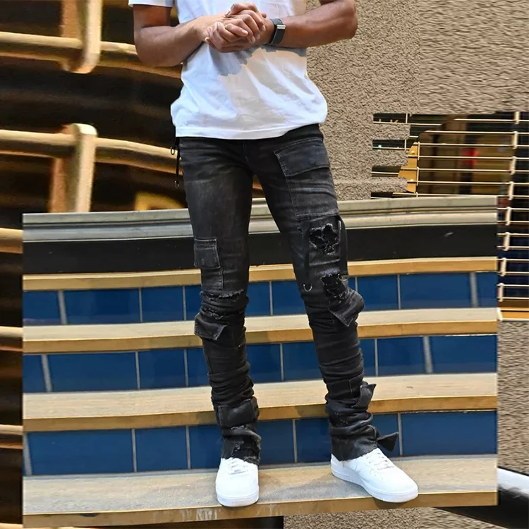 China Factory Wholesale High Quality Fashion Denim Jeans Custom Camouflage Color Jeans Cargo Stacked-Jeans-Men