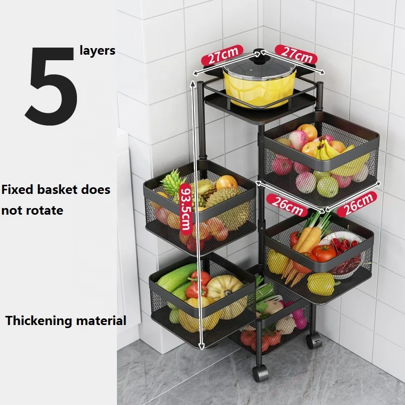 
Kitchen Rotating Basket Storage Rack Fruit Vegetable Shelf 360 Degree Rotating Baskets Rack Kitchen Floor Multi-layer shelves 
