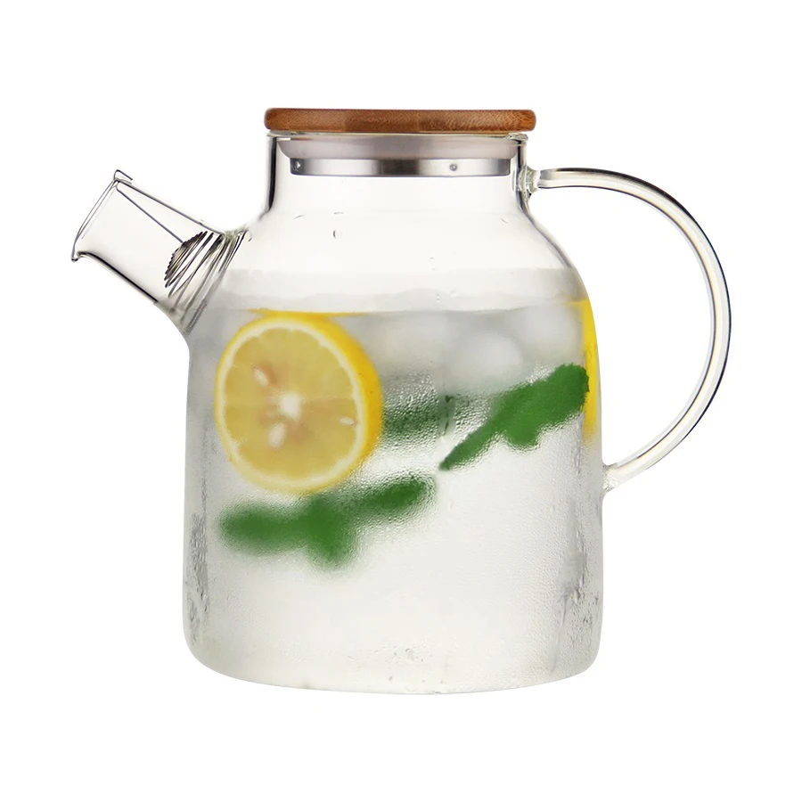 1000ml 1800ml Clear Glass Tea Pot Teapot Pitcher with Removable Filter Spout and Bamboo Lid for Loose Leaf and Blooming Tea
