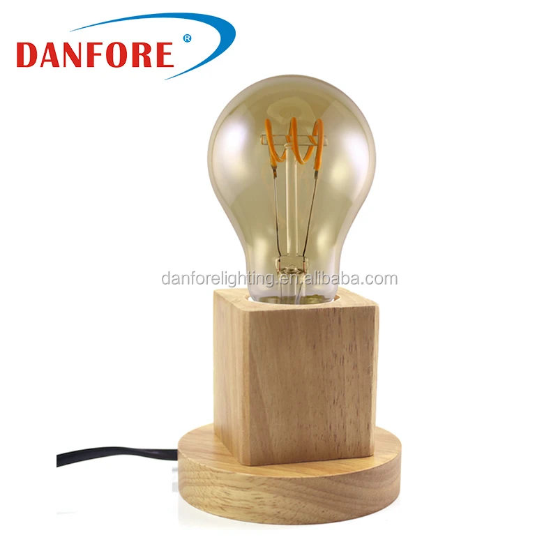 Danfore Wood Block Night Lighting Vintage Wooden Decorative Retro Edison Bulb Table Lamp