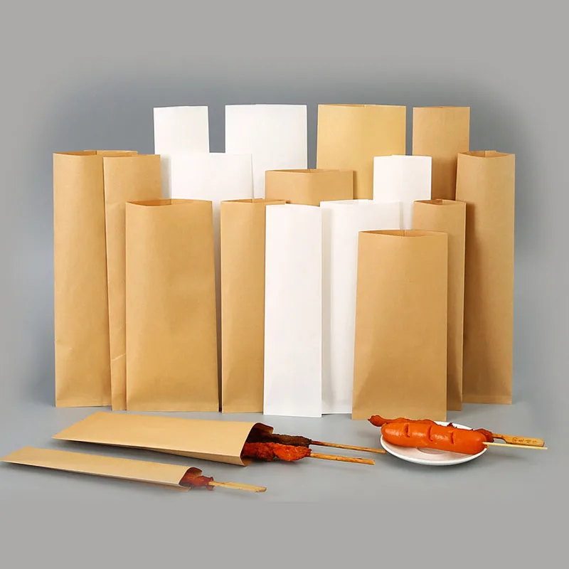 Disposable Portable Oilproof Membrane Inside Street Sausage Bbq Hamburger Hot Dog Packages Kraft Paper Bags