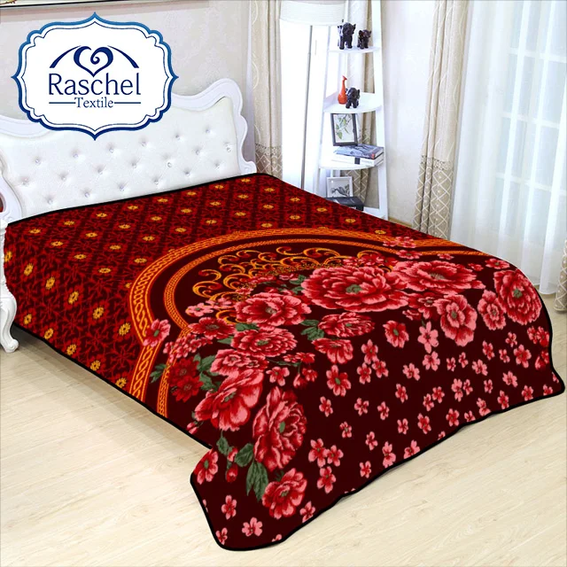 Flower Design Carved Rose Promotional Raschel Blanket For Middle East Market