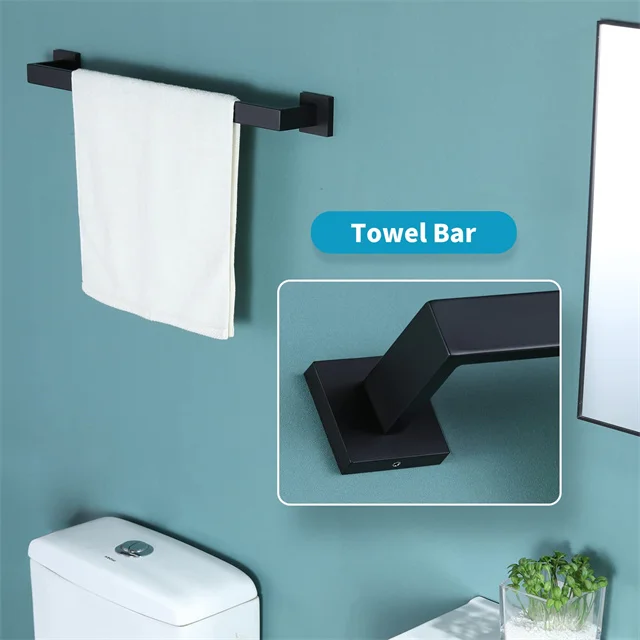 4 pieces of bathroom accessories set matte black steel bath bathroom hardware sets wall mounted square