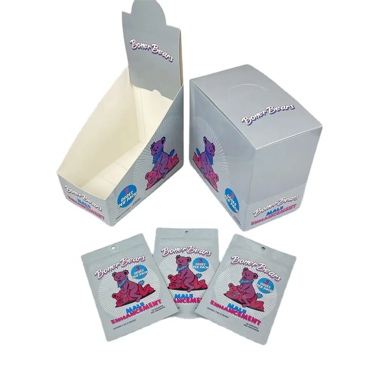 Gummies Display Boxes Men Enhancement Sexual Packaging 15pcs Edible Bags Counter Display Paper Box Mushroom Chocolate Packaging