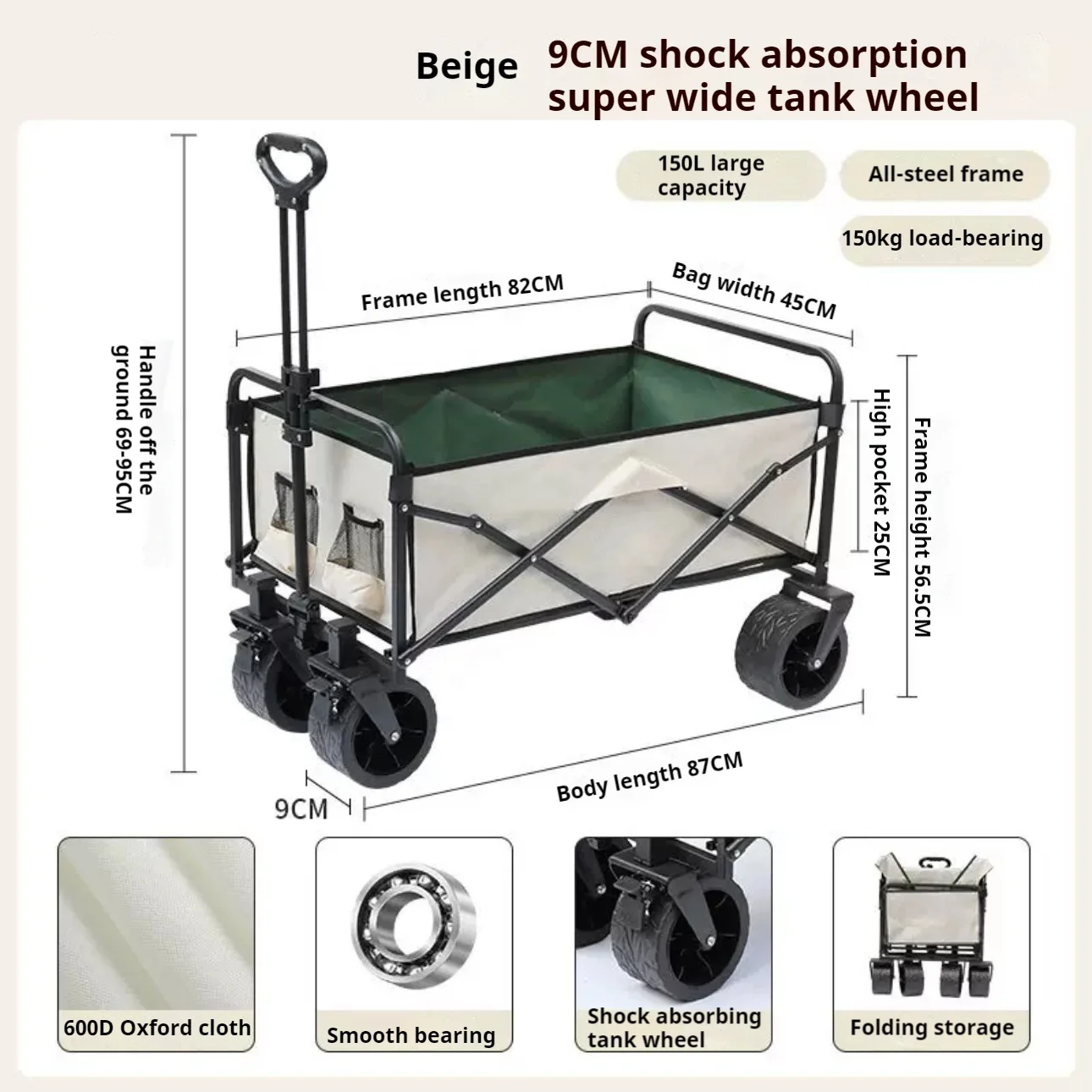 Outdoor Garden Beach Trolley folding Camping Cart Wagon Portable Shopping tour hand luggage Cart Trolleys
