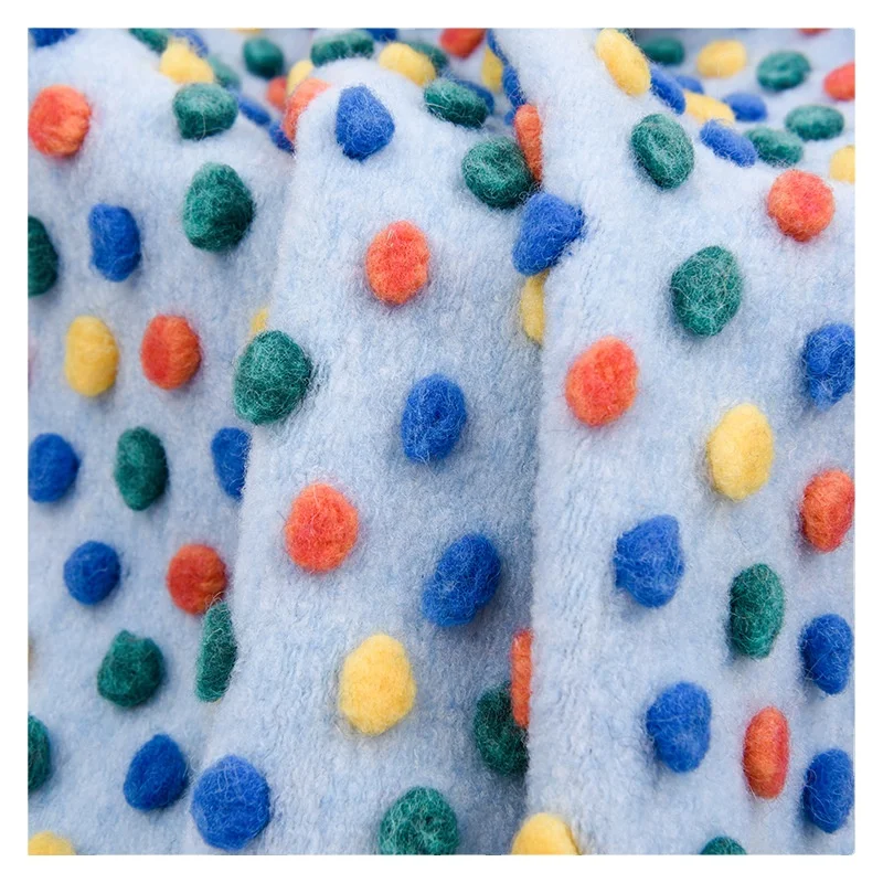 Ready to ship single face woolen jacquard colorful 3D dot fabric for kids winter coat